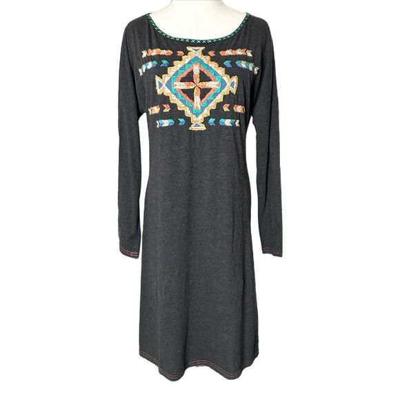 Double D Ranch Embroidered Beaded Aztec Dress Charcoal Gray Size Medium - Picture 1 of 5